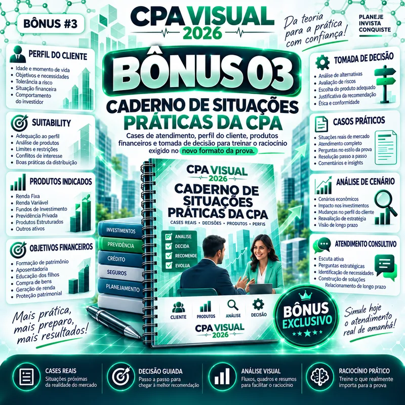 Mockup do bônus 3: Caderno de Situações Práticas da CPA