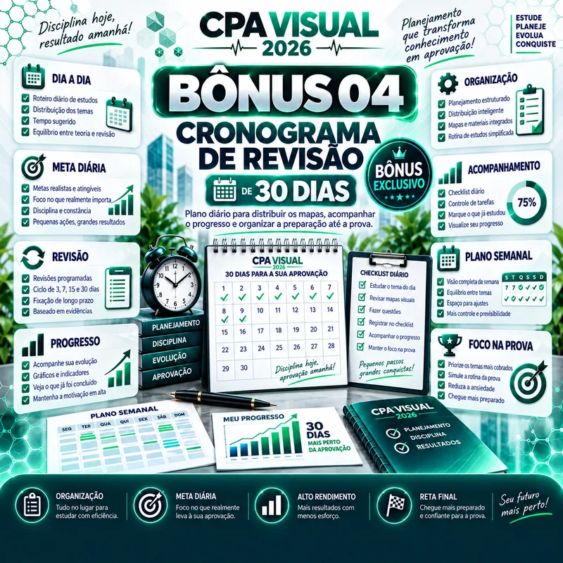Mockup do bônus 4: Cronograma de Revisão de 30 Dias